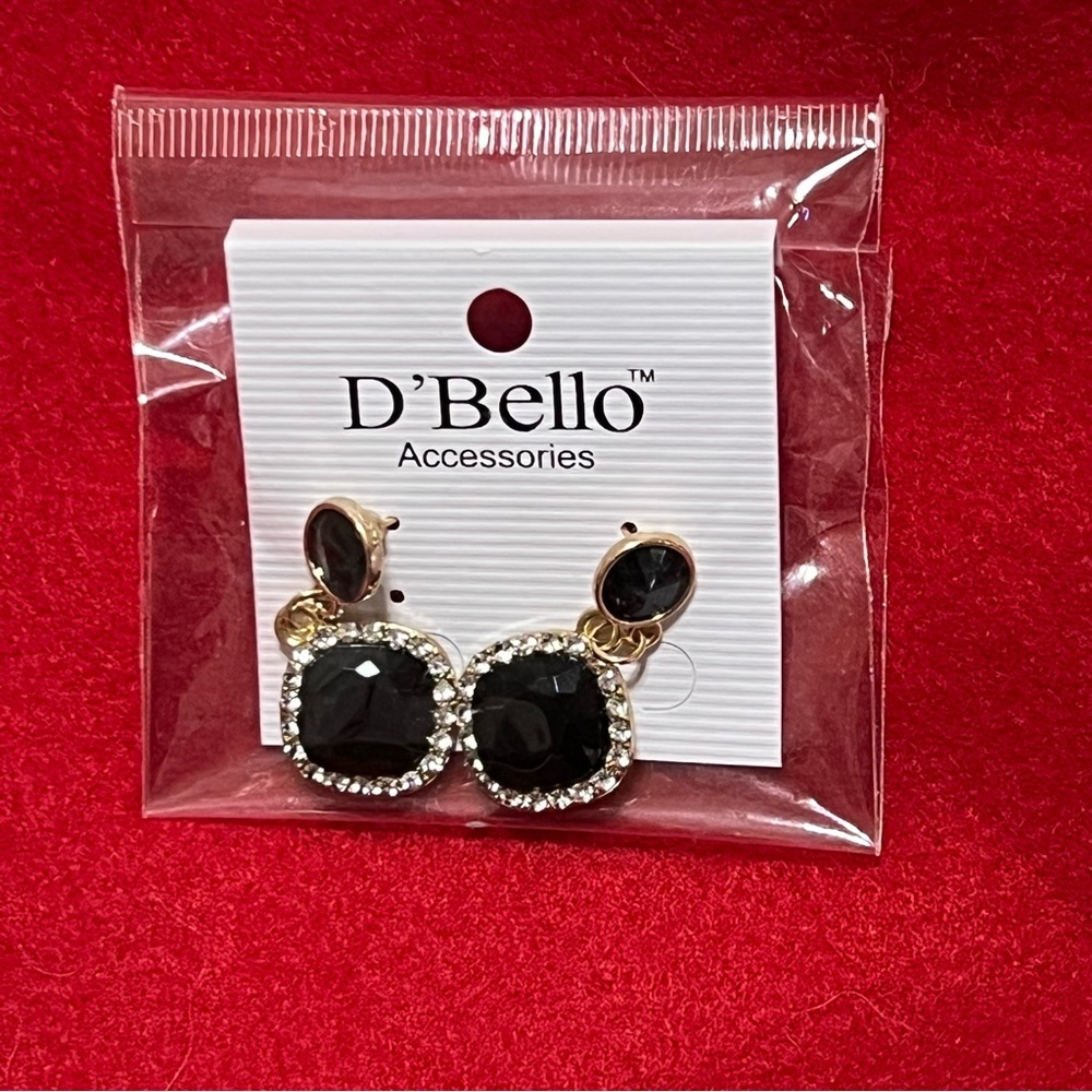 Black and Gold Drop Earrings with Crystal Accents